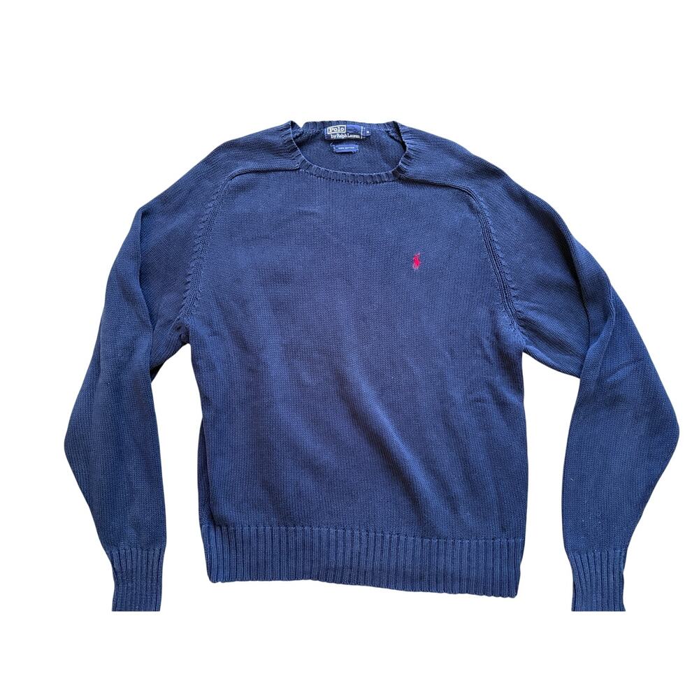 Polo Ralph Lauren Men's Medium Navy Cotton Raglan Crewneck Sweater Rare
